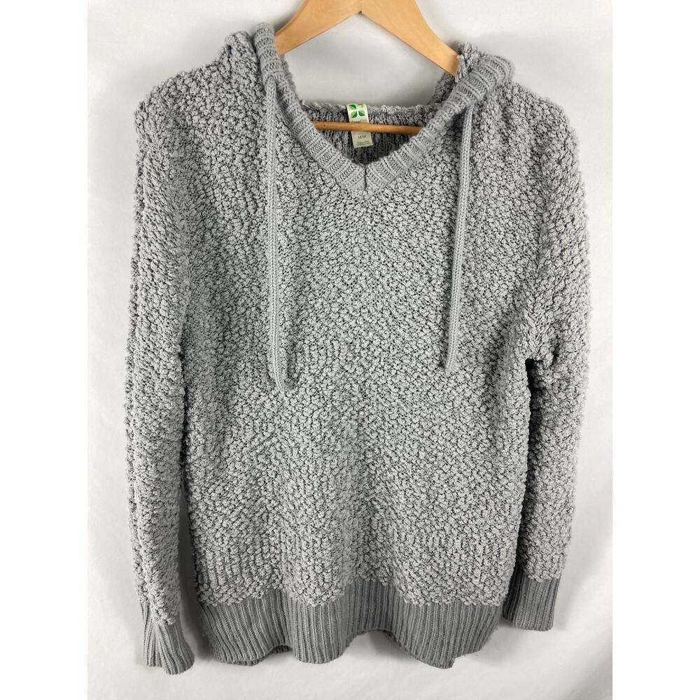 Green Tea Chunky Popcorn Knit Hooded Sweater Grey Size Medium